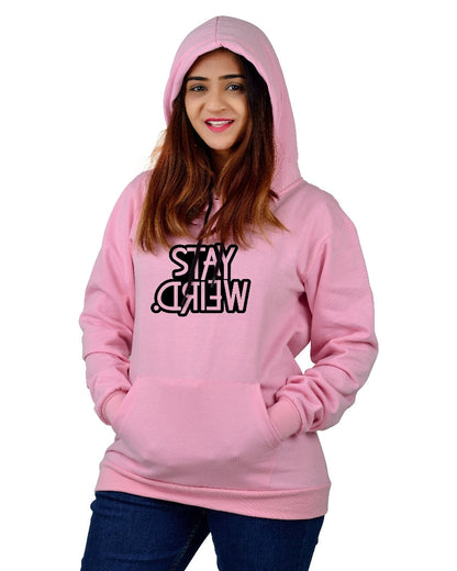 Women,s Regular Fit Stay Weired Printed Cotton Hoodie