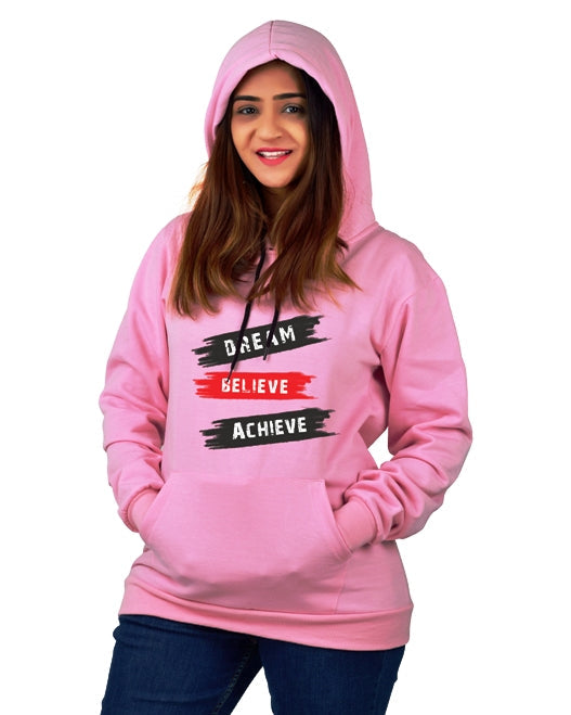 Women,s Regular Fit Color DBA Printed Cotton Hoodie