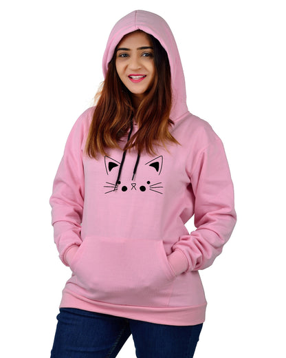 Women,s Regular Fit Cat Printed Cotton Hoodie