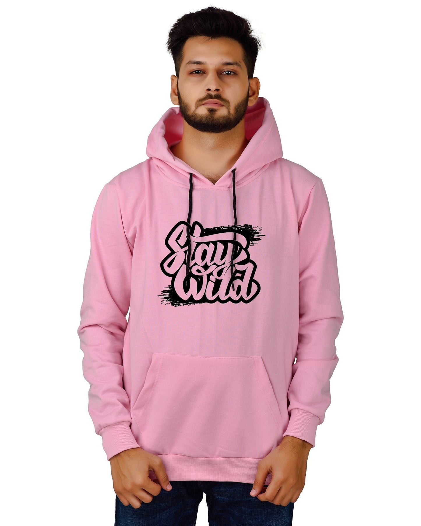 Men's Regular Fit Stay Wild Printed Cotton Hoodie