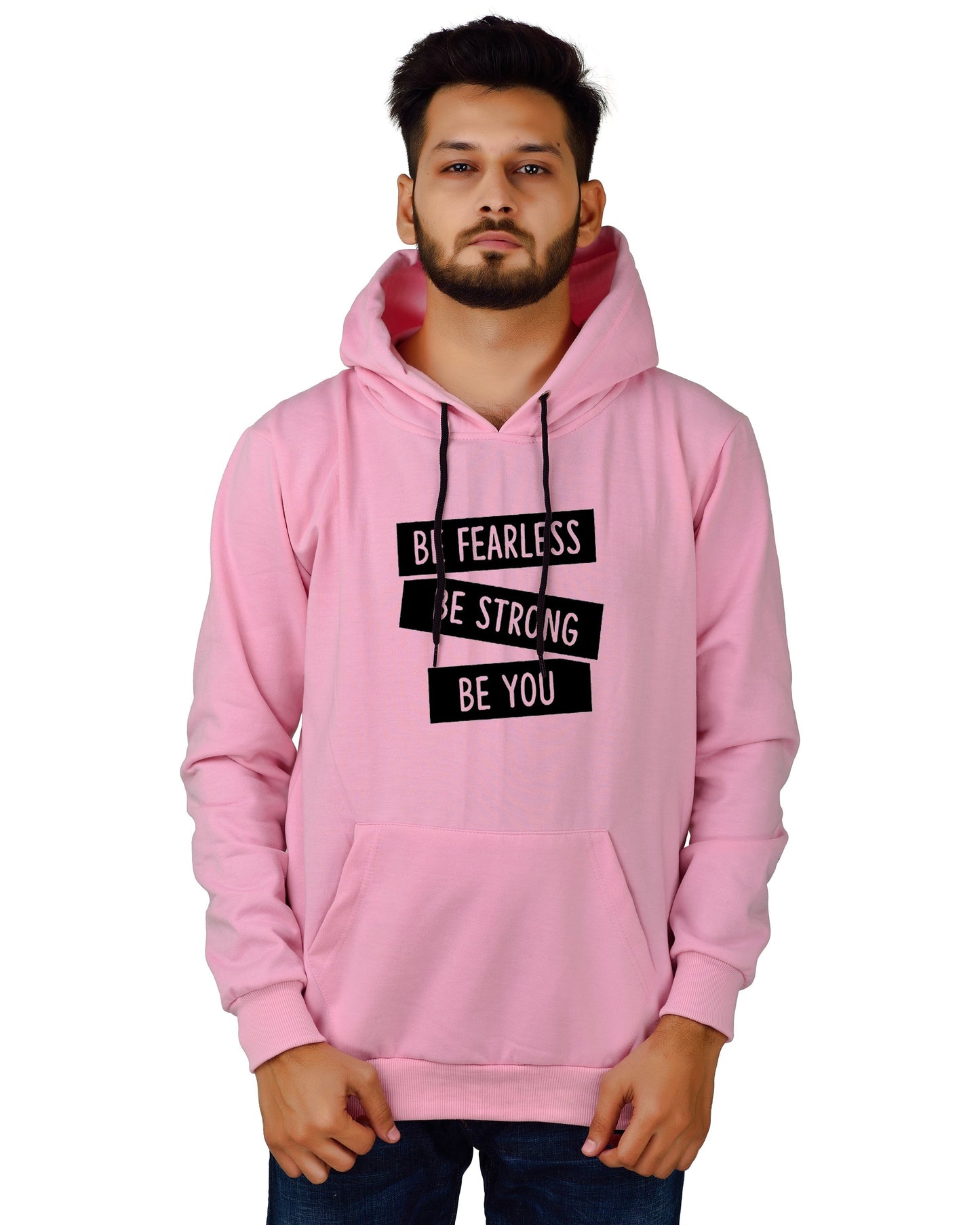 Men's Regular Fit Be Strong Be You Printed Cotton Hoodie