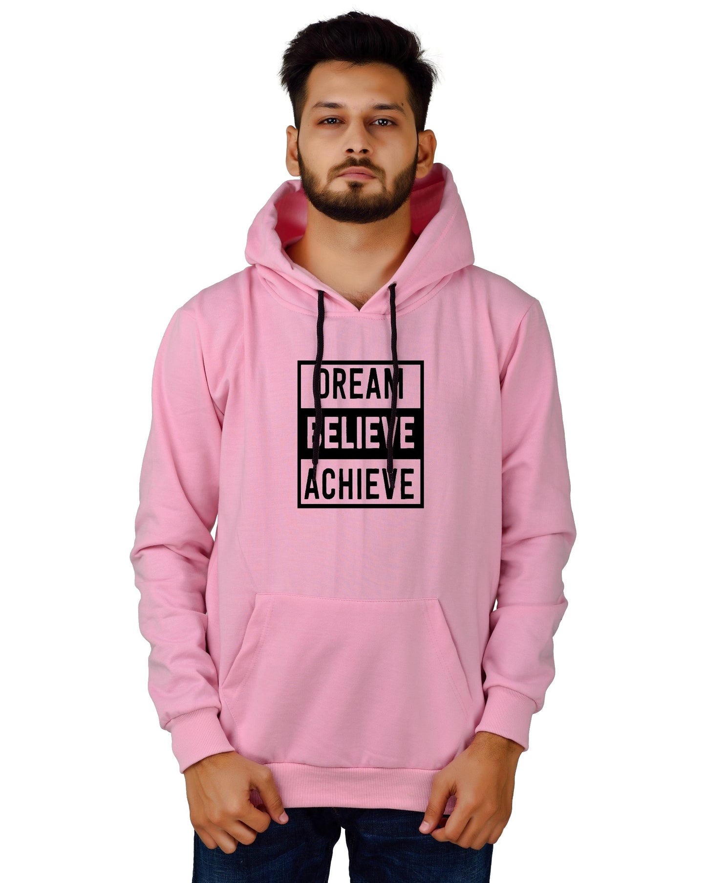 Men's Regular Fit DREAM BELIEVE ACHIEVE Printed Cotton Hoodie
