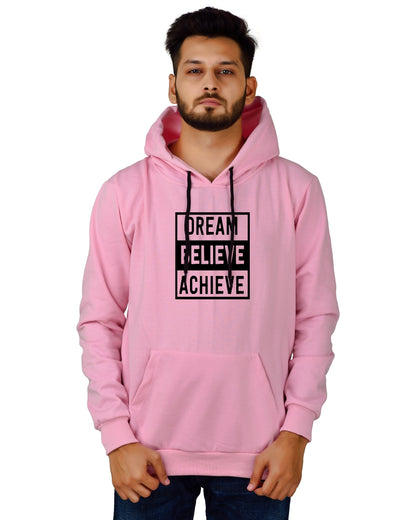 Men's Regular Fit DREAM BELIEVE ACHIEVE Printed Cotton Hoodie