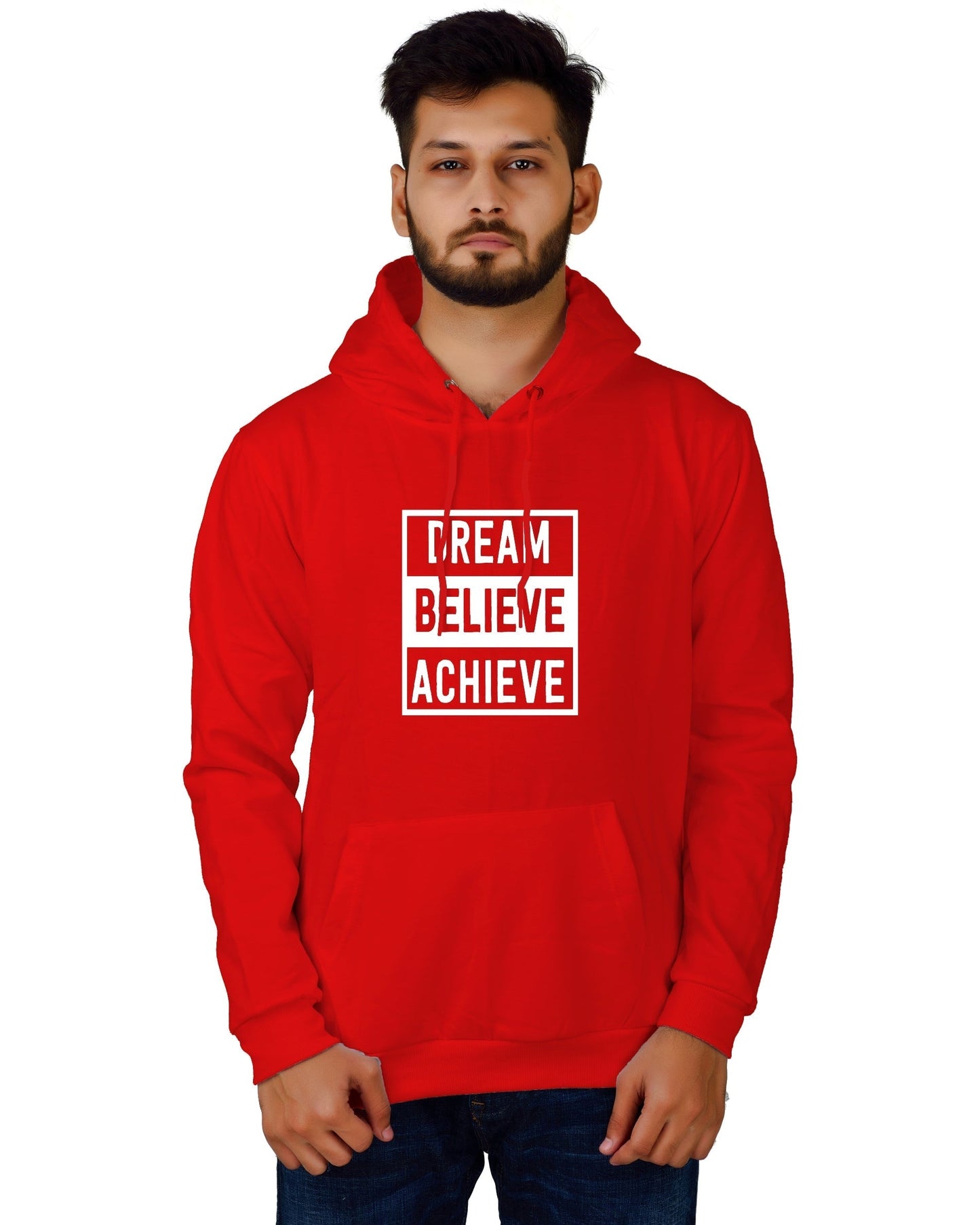 Men's Regular Fit DREAM BELIEVE ACHIEVE Printed Cotton Hoodie