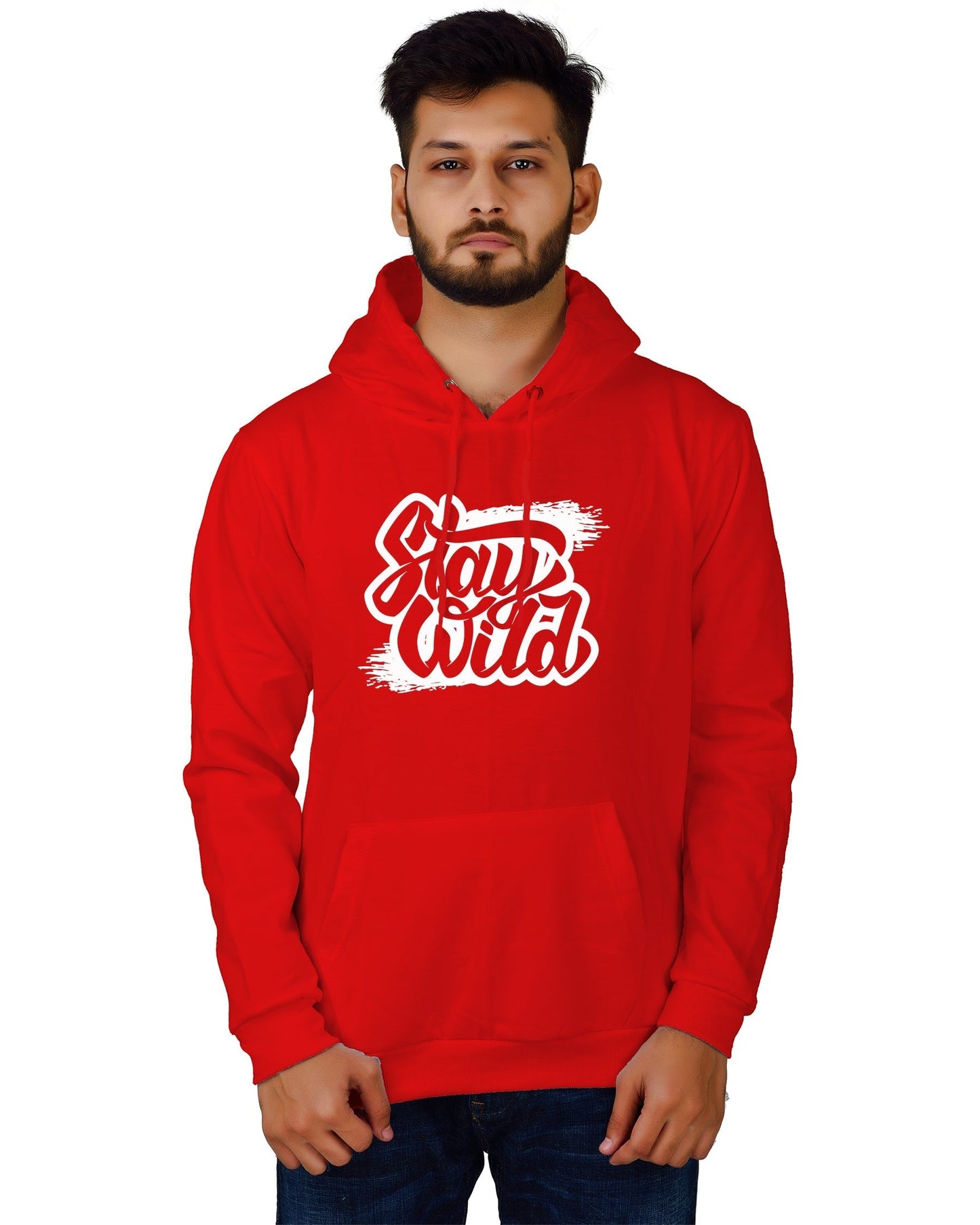 Men's Regular Fit Stay Wild Printed Cotton Hoodie