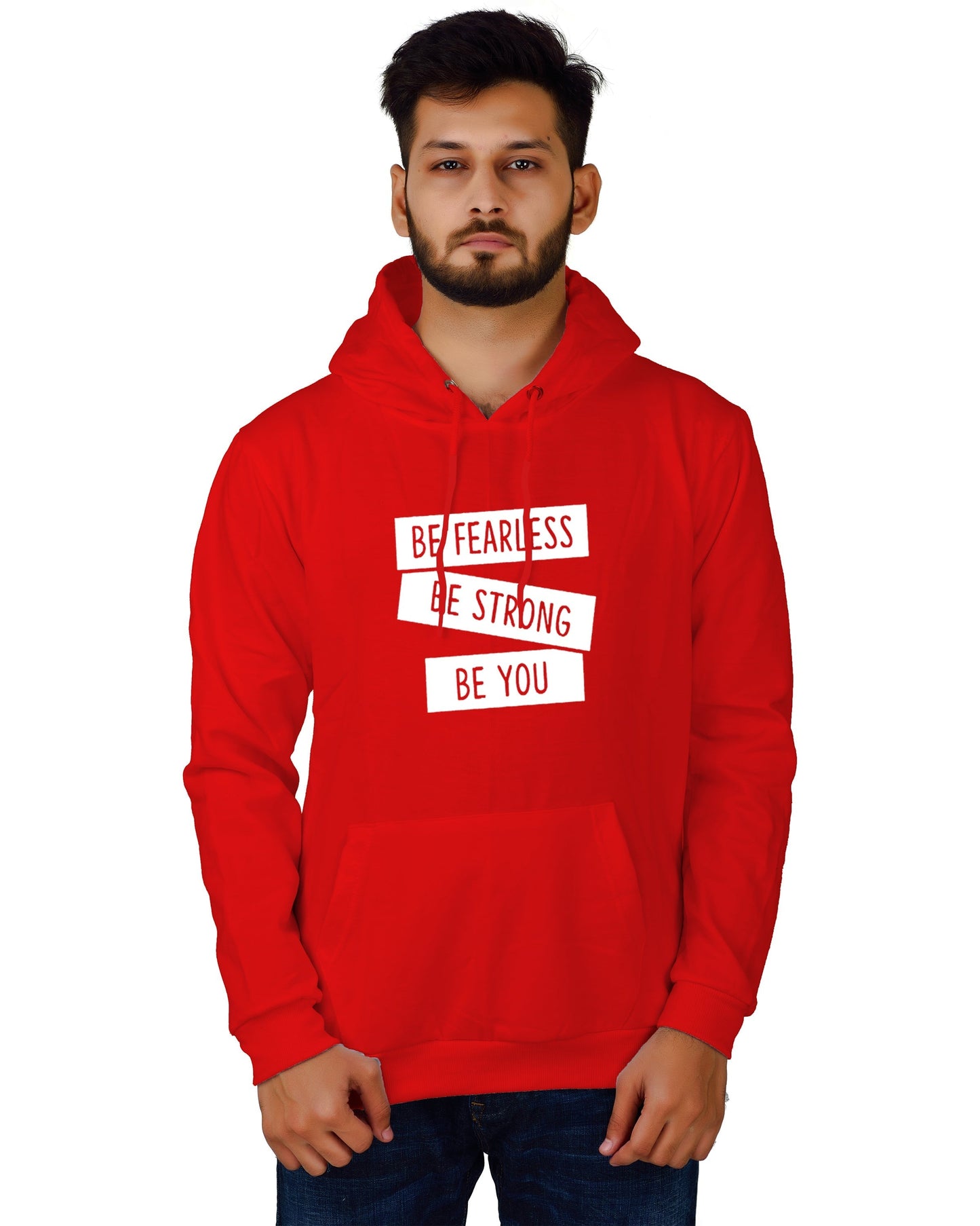 Men's Regular Fit Be Strong Be You Printed Cotton Hoodie