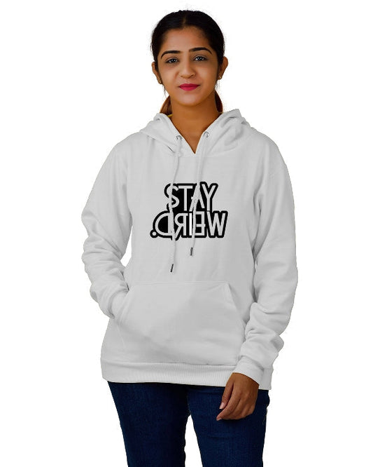 Women,s Regular Fit Stay Weired Printed Cotton Hoodie