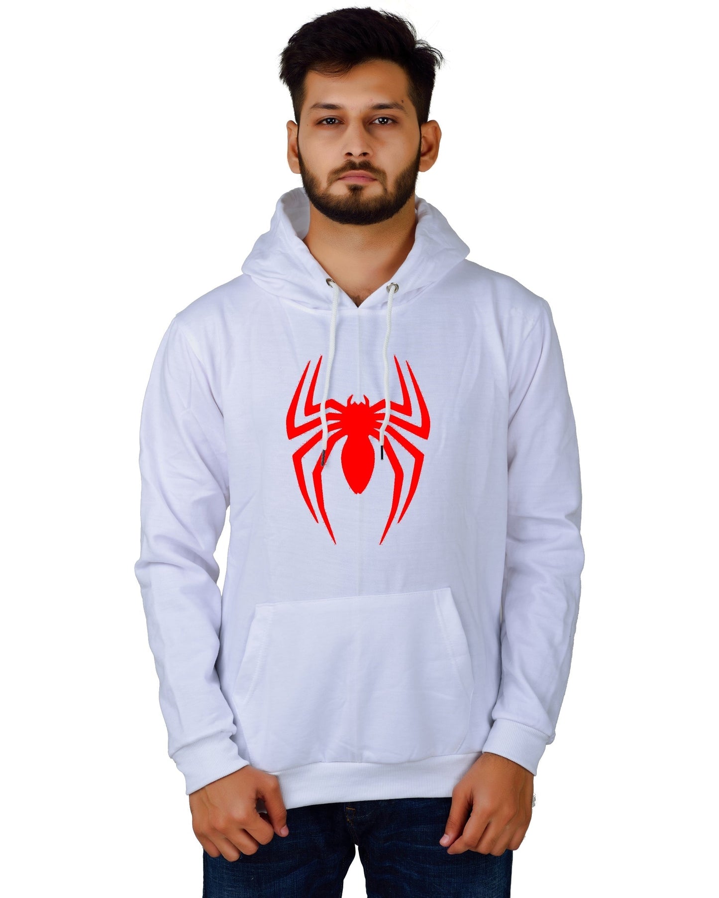 Men's Regular Fit Spider Printed Cotton Hoodie