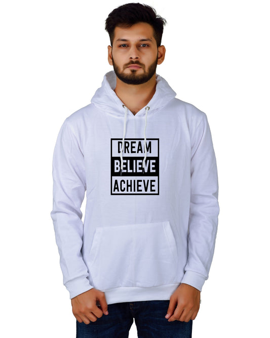 Men's Regular Fit DREAM BELIEVE ACHIEVE Printed Cotton Hoodie