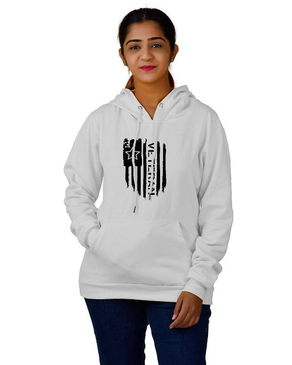 Women,s Regular Fit Vetran Printed Cotton Hoodie