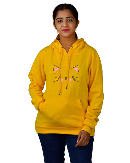 Women,s Regular Fit Cat Printed Cotton Hoodie