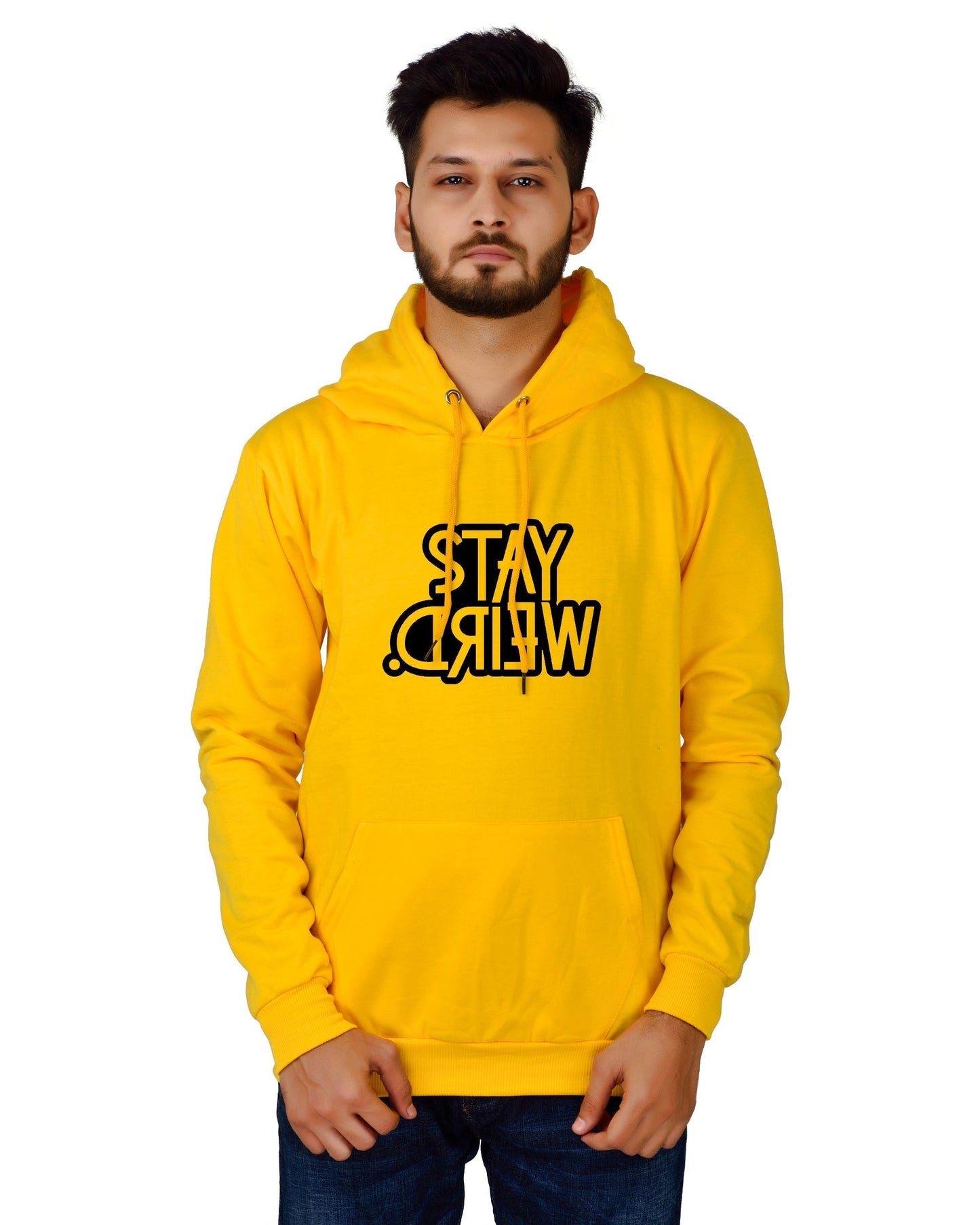 Men's Regular Fit Stay Weired Printed Cotton Hoodie