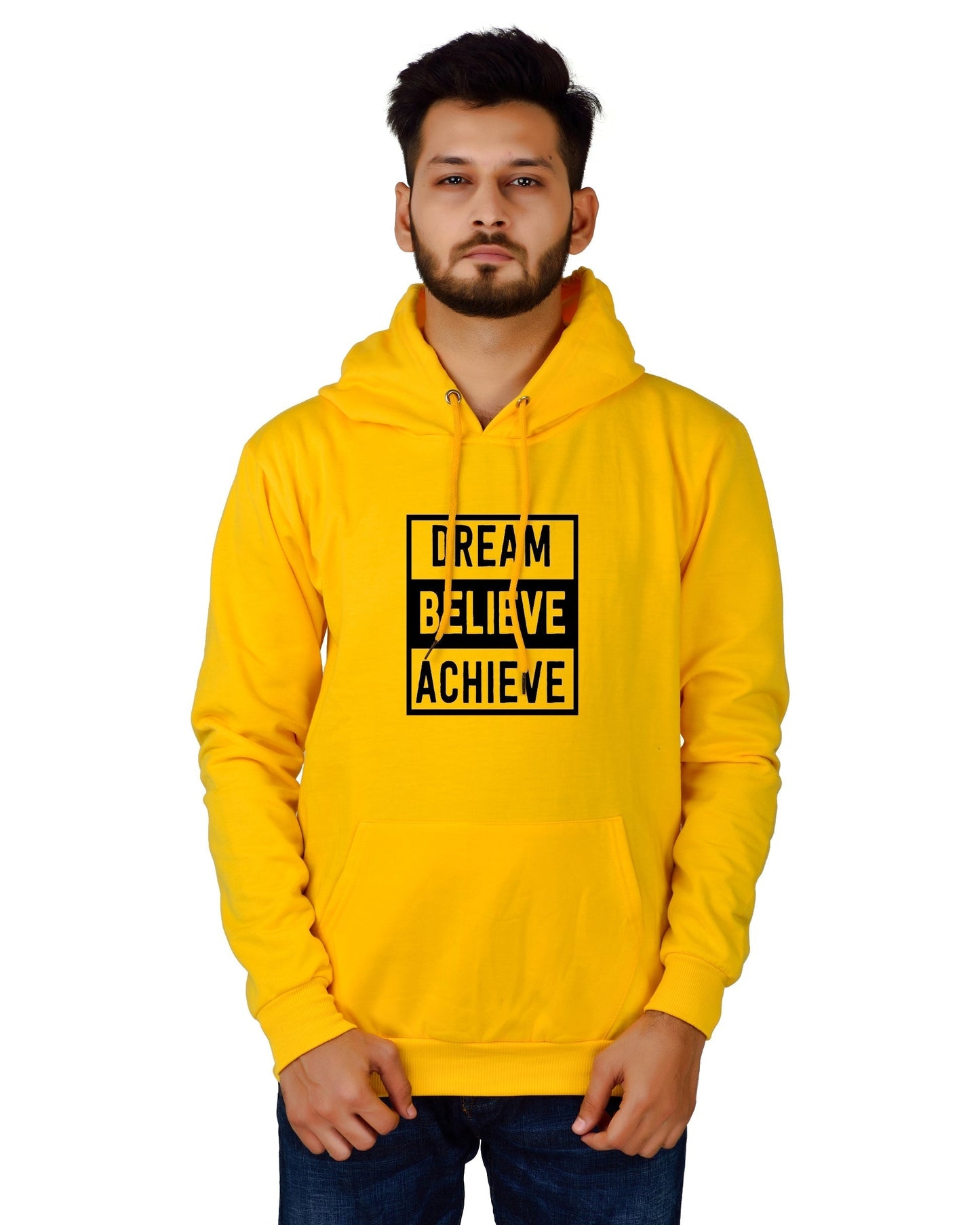 Men's Regular Fit DREAM BELIEVE ACHIEVE Printed Cotton Hoodie