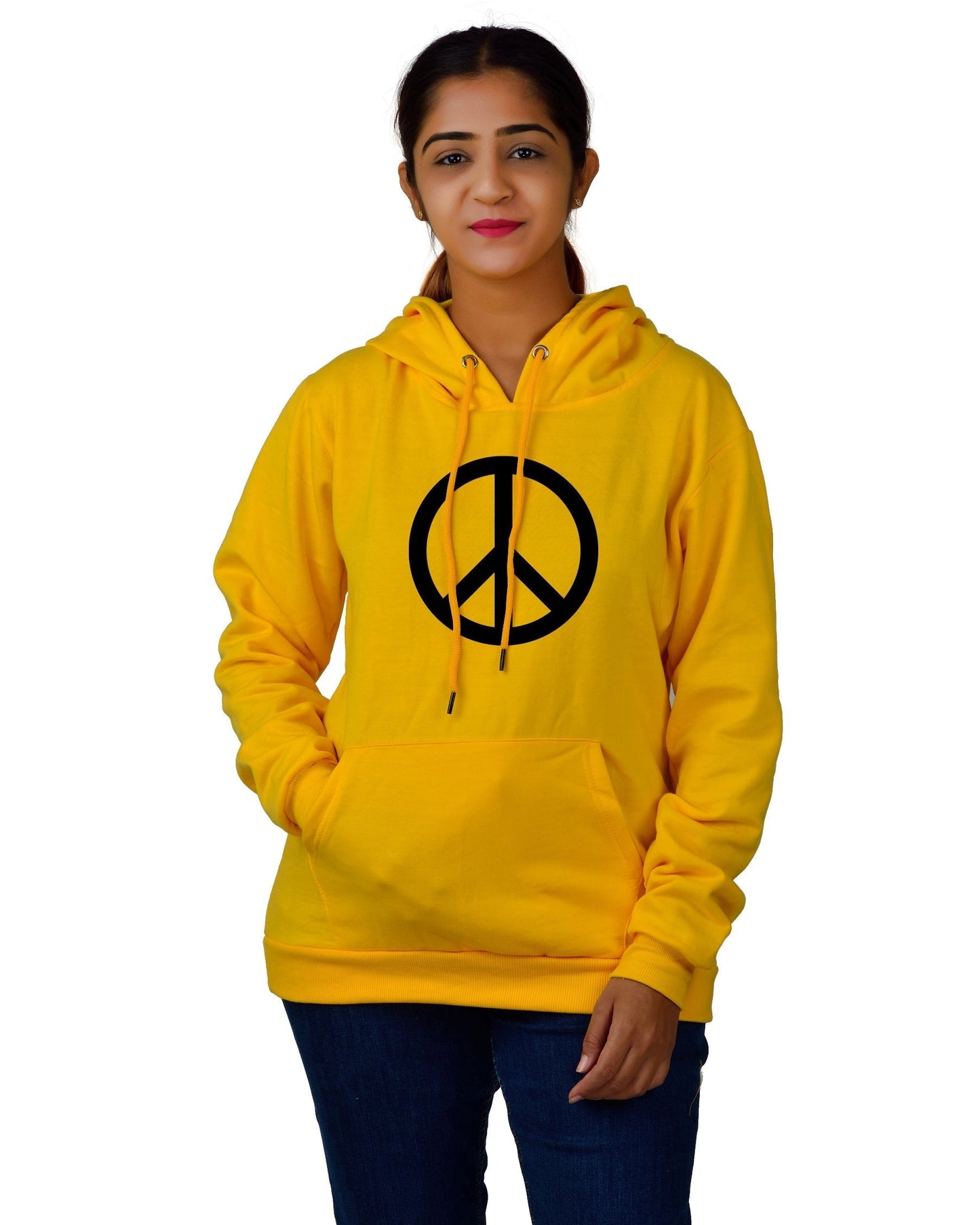 Women,s Regular Fit Peace Printed Cotton Hoodie