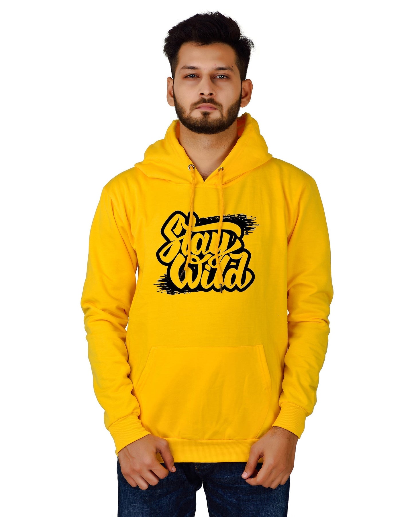 Men's Regular Fit Stay Wild Printed Cotton Hoodie