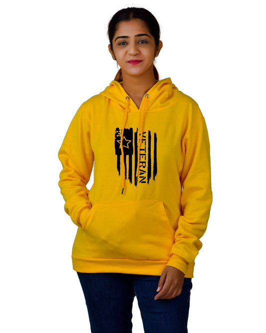 Women,s Regular Fit Vetran Printed Cotton Hoodie